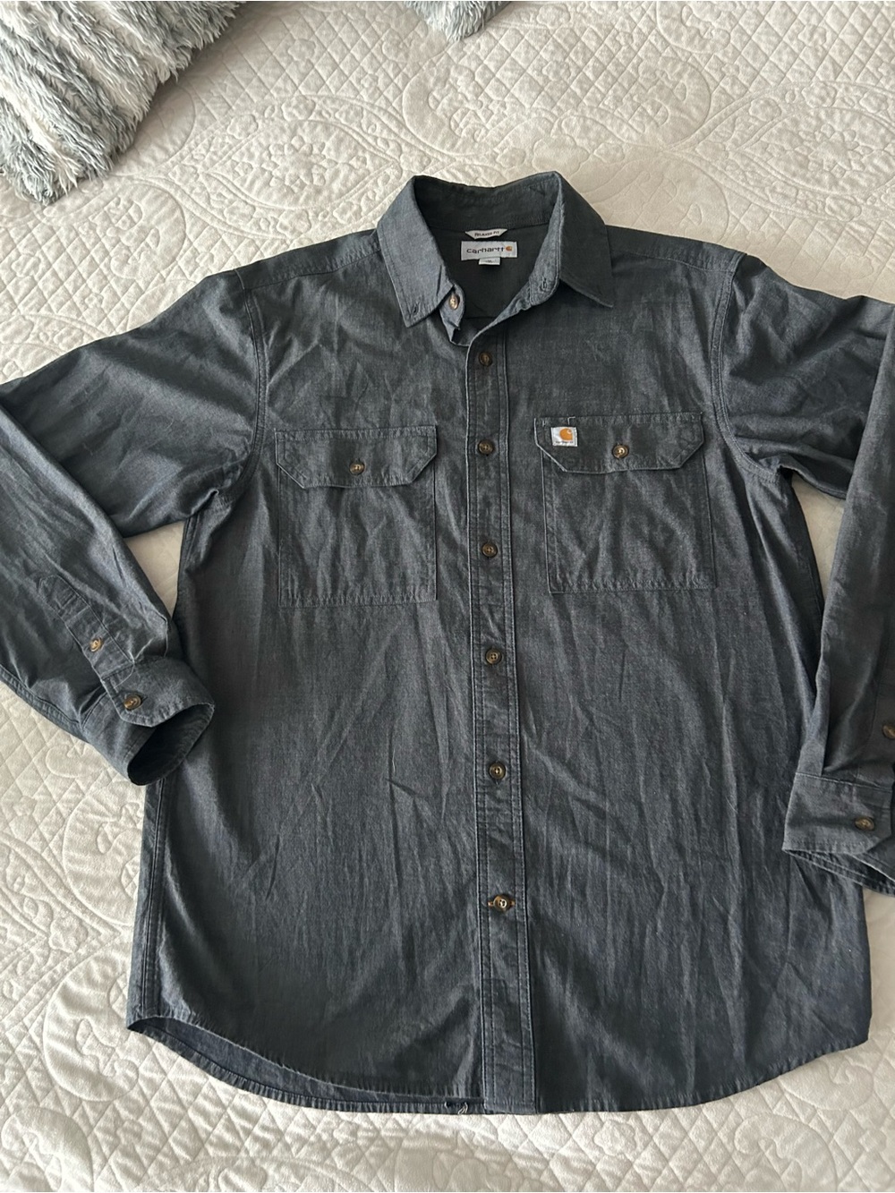 Carhartt Men's Charcoal Button-Down Work Shirt